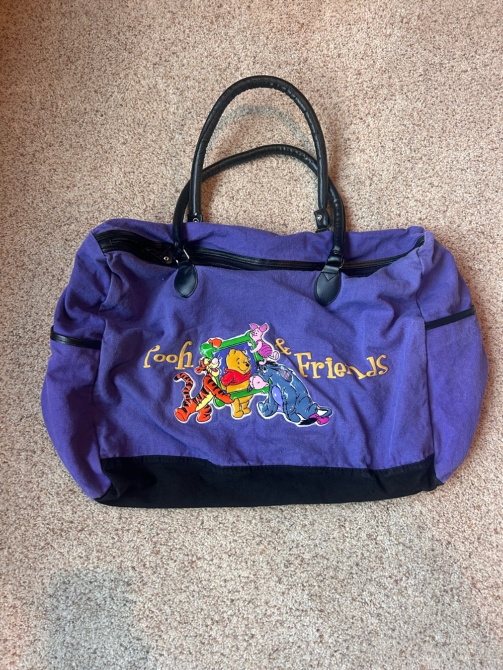 VINTAGE Disney Purple Pooh & Friends Weekend Travel Duffle with Black Trim